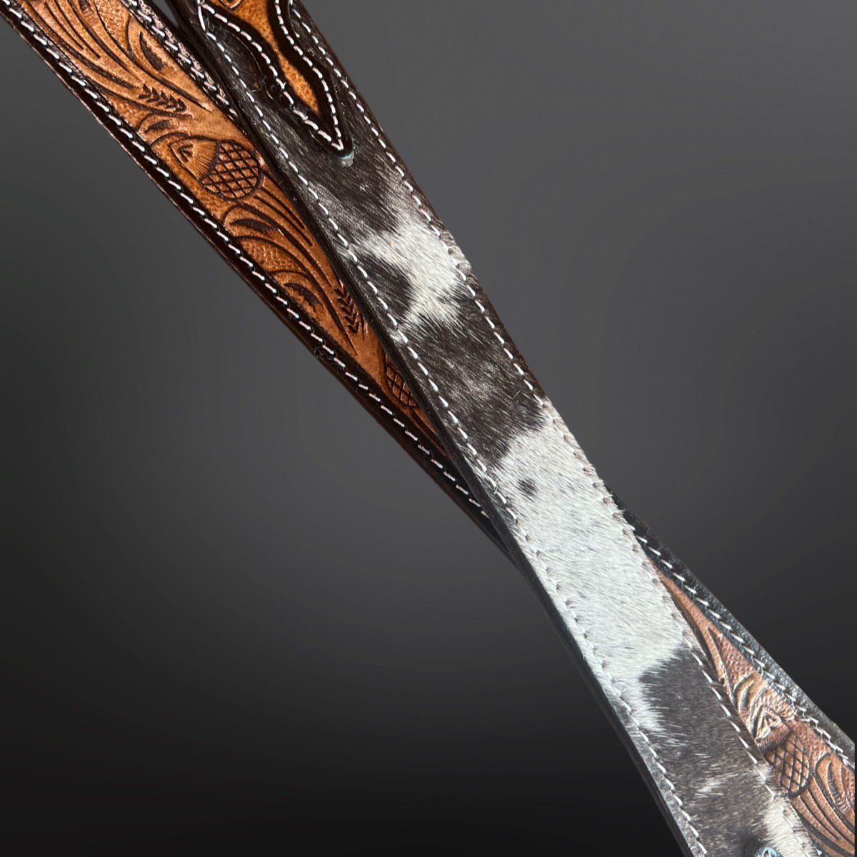 Western Tooled Leather Cowhide Dog Leash