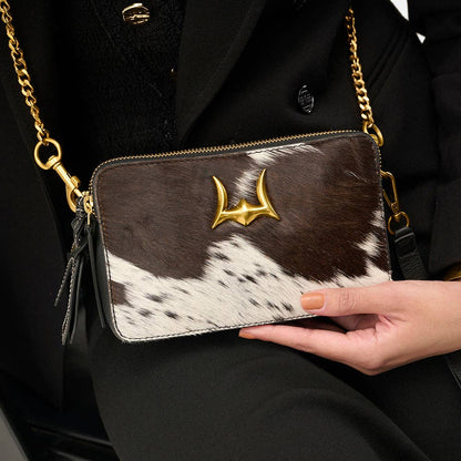 Loyal West Shell Mini Purse In Black & White Cowhide