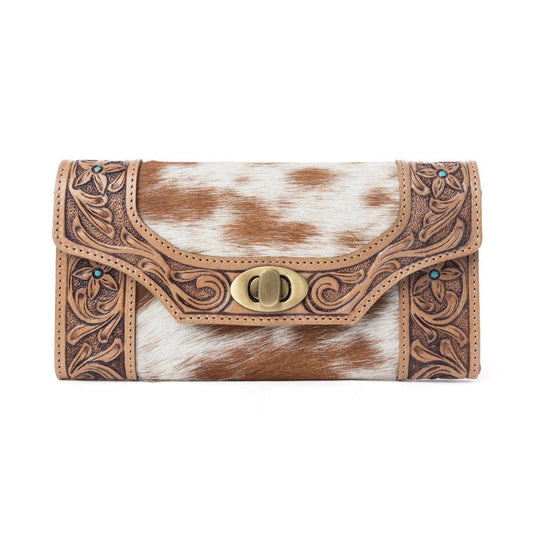 Fern Pass Handtooled Hairon Leather Women’s Wallet in Warm Caramel