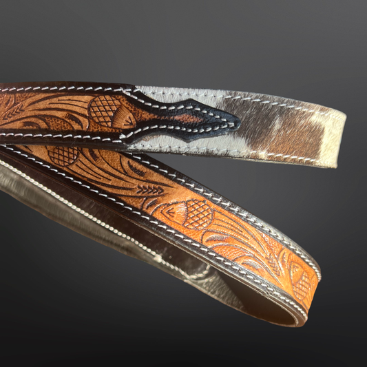 Western Tooled Leather Cowhide Dog Leash