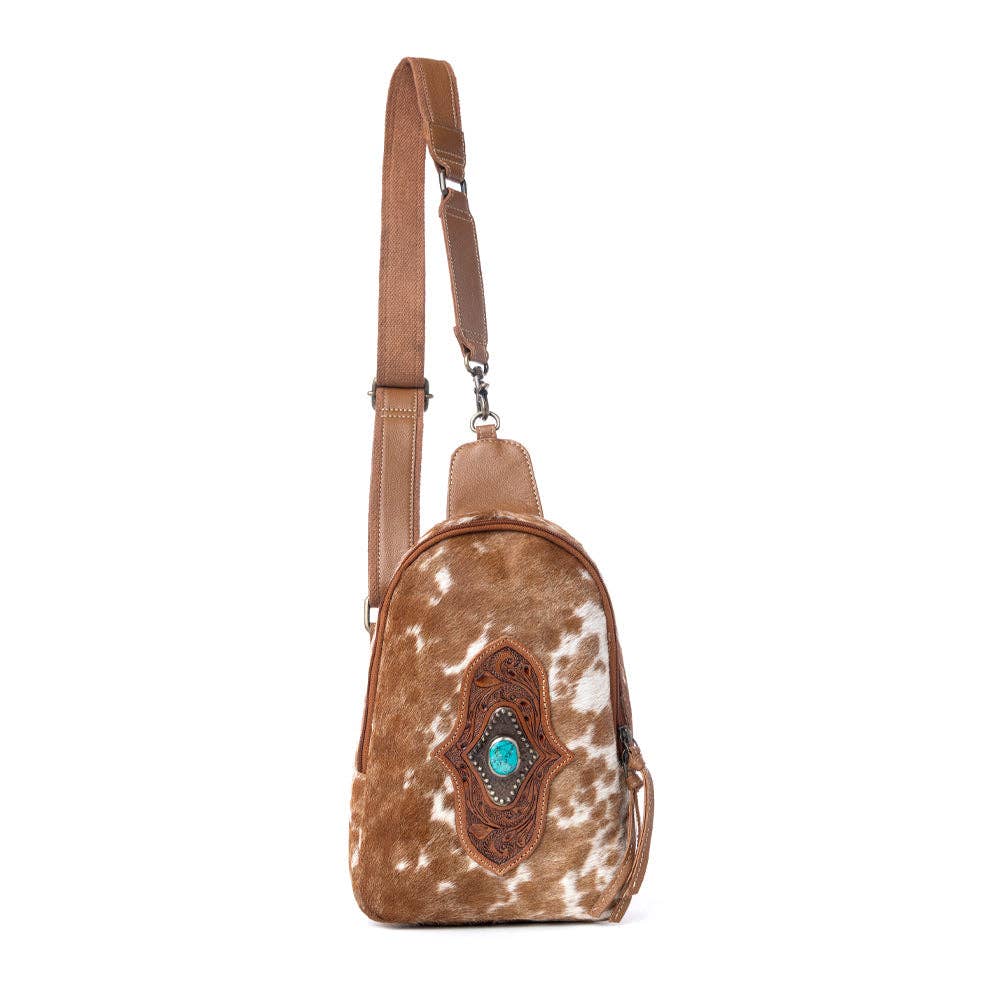 Horizon Vale Handtooled Hairon Leather Fanny Pack in Warm Caramel