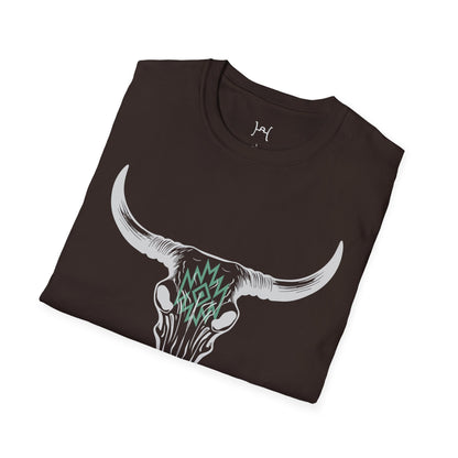 Unisex Softstyle T-Shirt with Bull Skull Design - Perfect for Nature Lovers and Festivals