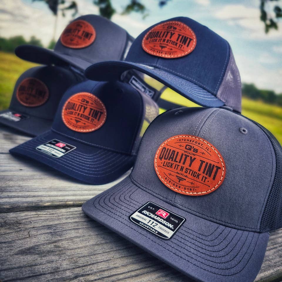 Custom Logo Leather Patch Hat - Patches are sewn, not glued!