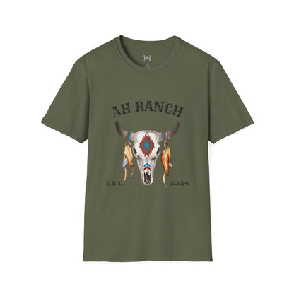 AH Ranch Unisex Softstyle T-Shirt - Vintage Boho Cow Skull Design