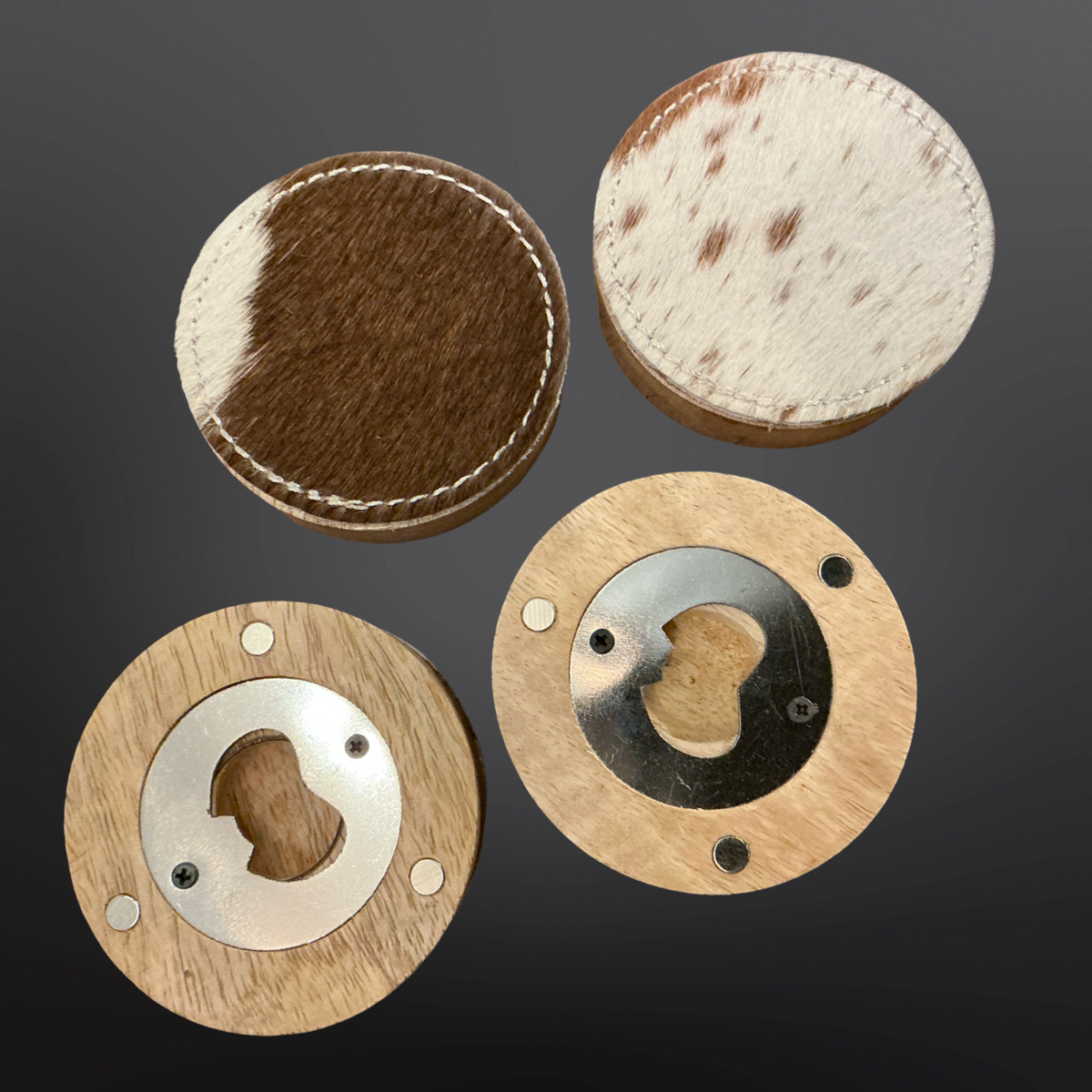 Cowhide Covered Wood Bottle Opener Engraving Blanks Branding