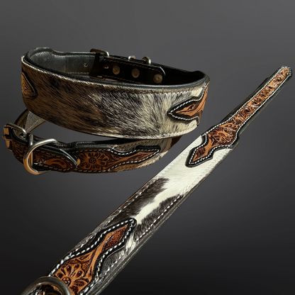 Western Tooled Leather Cowhide Dog Collar