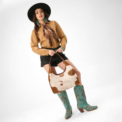 Loyal West Large Purse - In Brown & White Cowhide & Calfskin