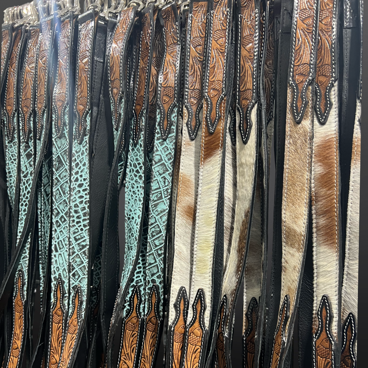 Western Tooled Leather Cowhide Dog Leash