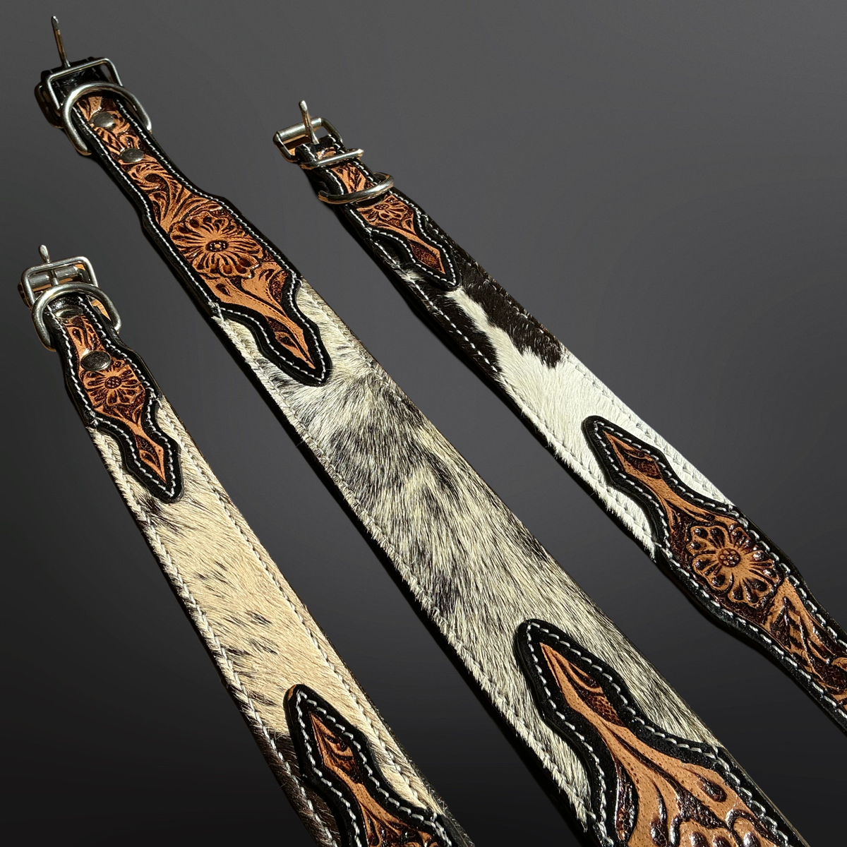 Western Tooled Leather Cowhide Dog Collar