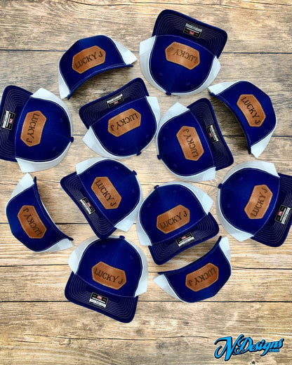 Custom Logo Leather Patch Hat - Patches are sewn, not glued!