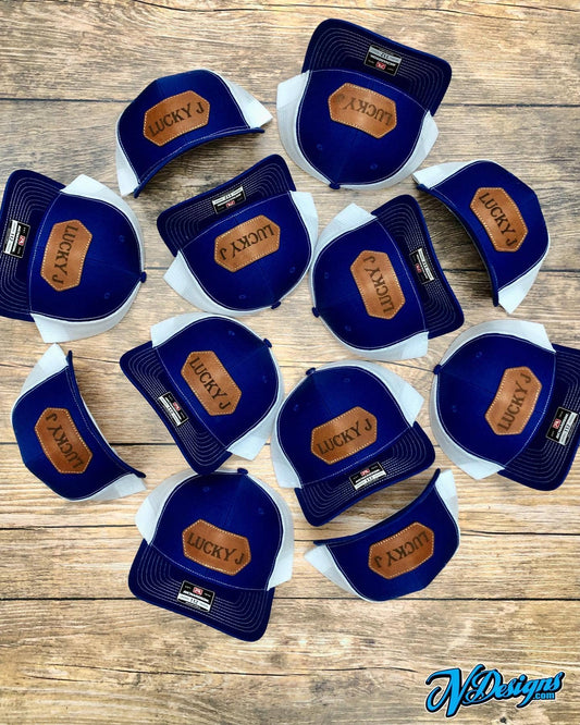 Custom Logo Leather Patch Hat - Patches are sewn, not glued!