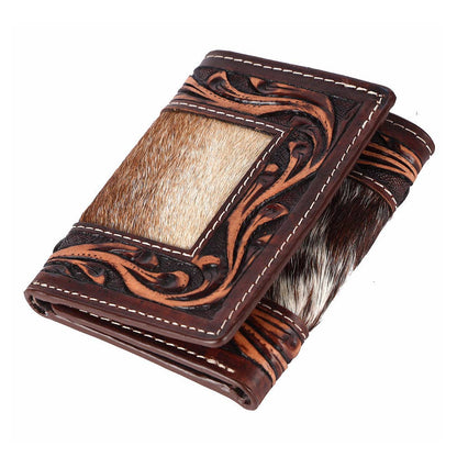 Genuine Leather Hand Carved Trifold Wallet For Men & Women
