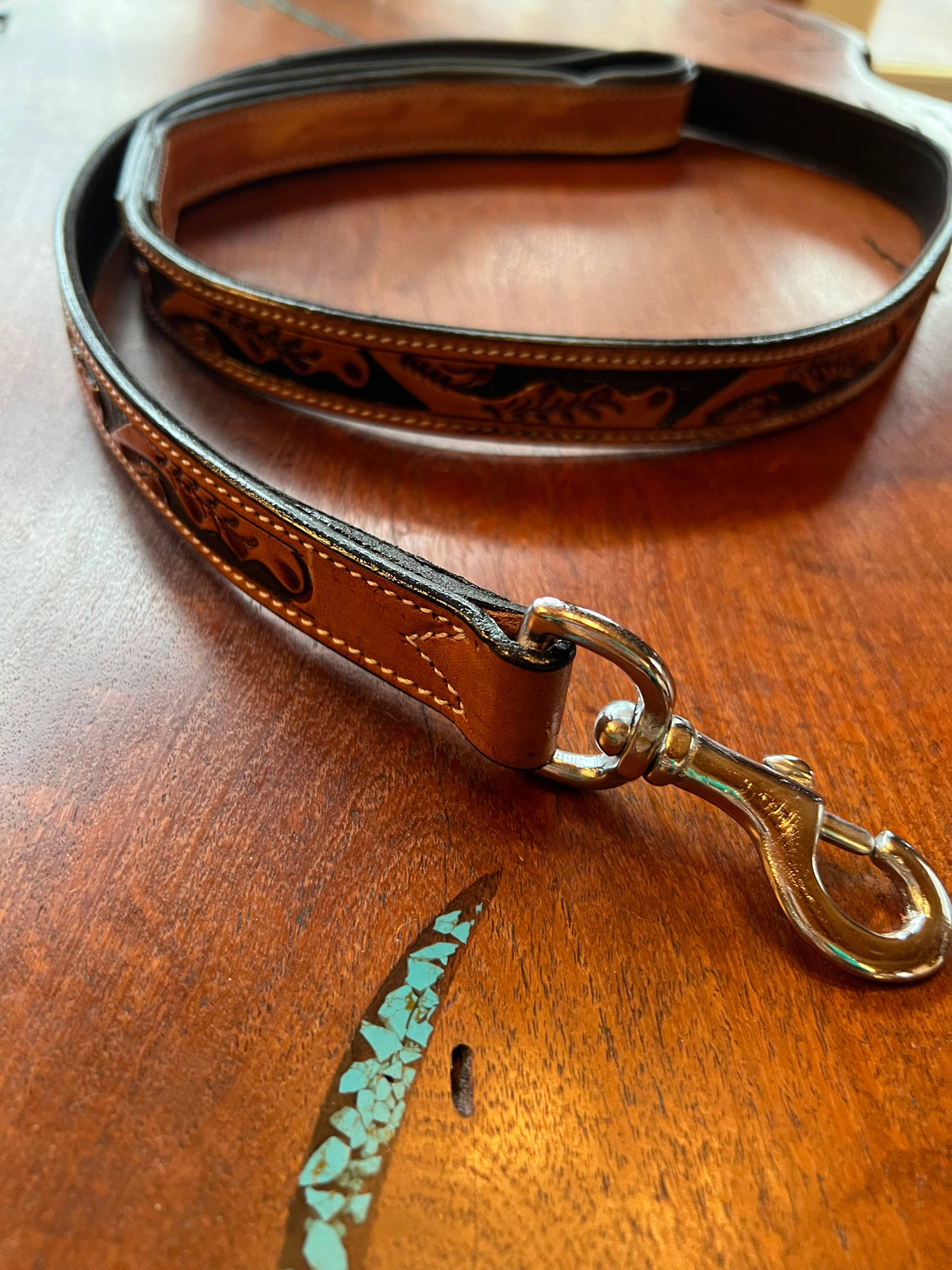 Western Tooled Leather Fancy Dog Leash