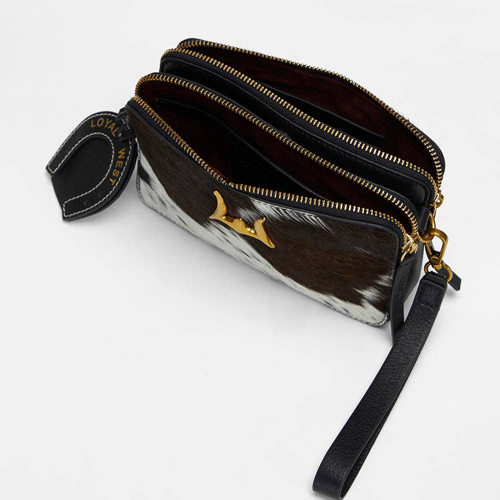 Loyal West Shell Mini Purse In Black & White Cowhide