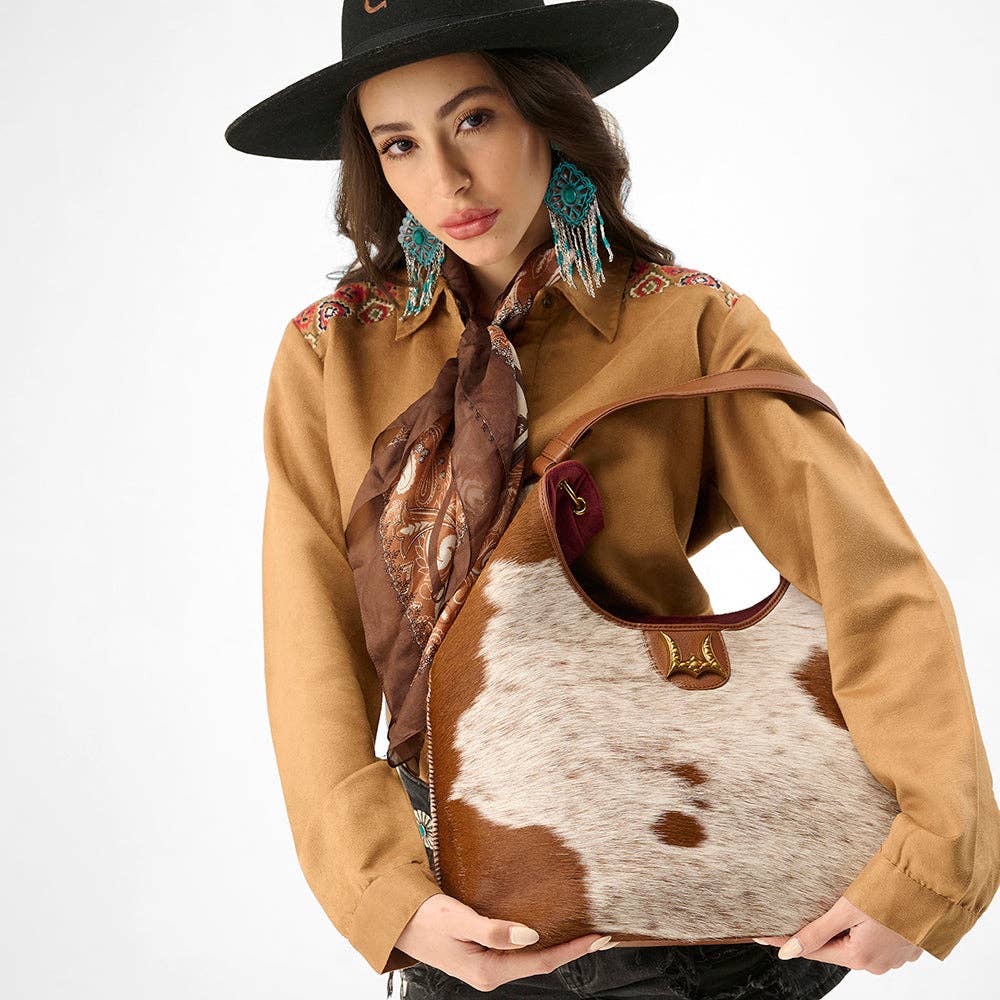Loyal West Large Purse - In Brown & White Cowhide & Calfskin