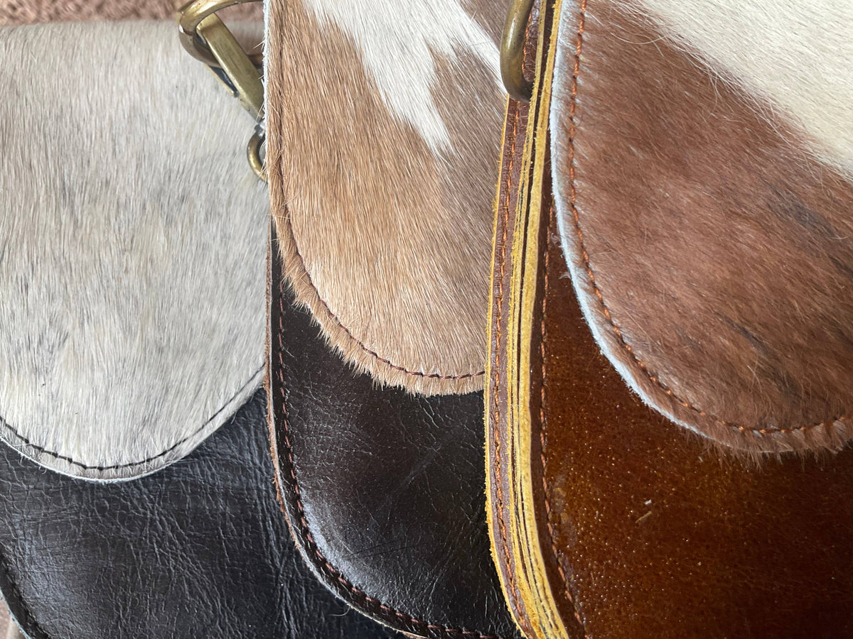 English Saddle Equestrian Hair On Cowhide Crossbody Purse