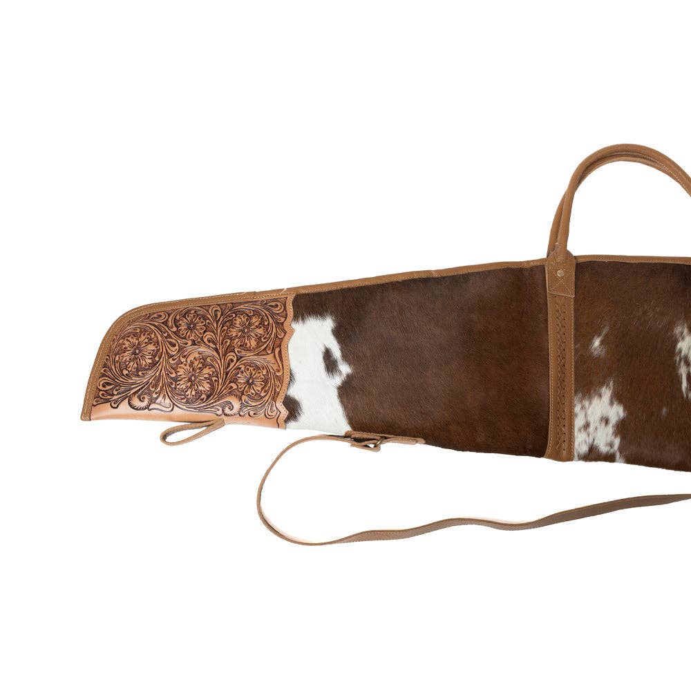 Redstone Divide Handtooled Hairon Leather Gun Case in Mocha Brown