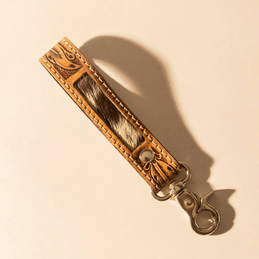 Hide Inlay Western Key Fob in tan with hairon detail
