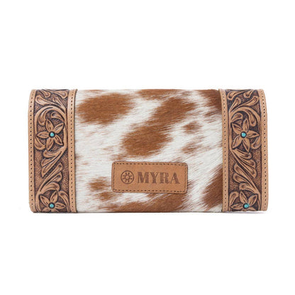 Fern Pass Handtooled Hairon Leather Women’s Wallet in Warm Caramel