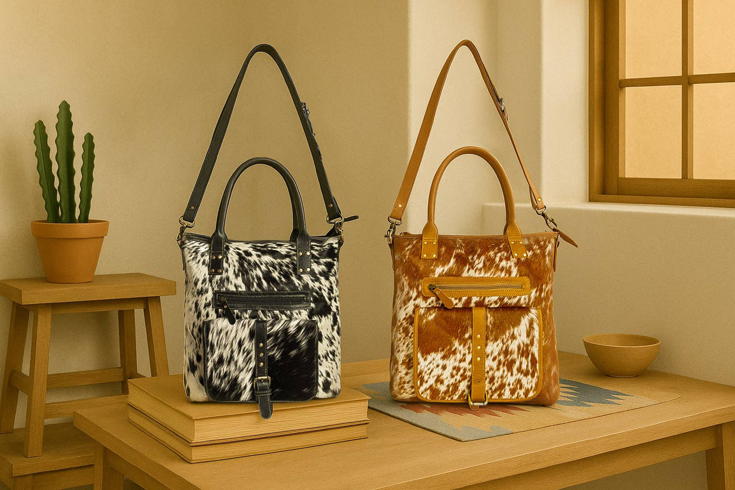 Mesa Maverick Tote Bag in Brown & White