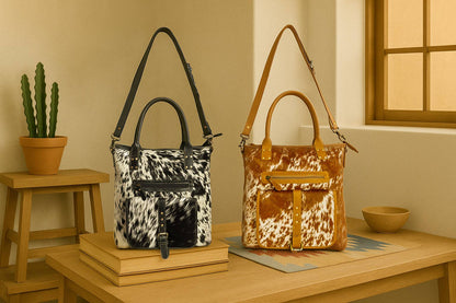 Mesa Maverick Tote Bag in Brown & White