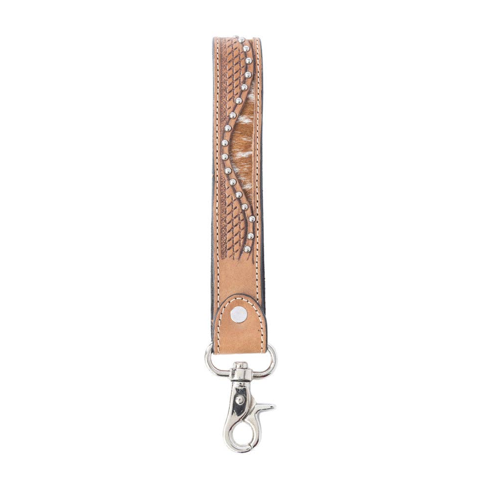 Bronco Wave Handtooled Leather Keyfob in Oakwood Amber