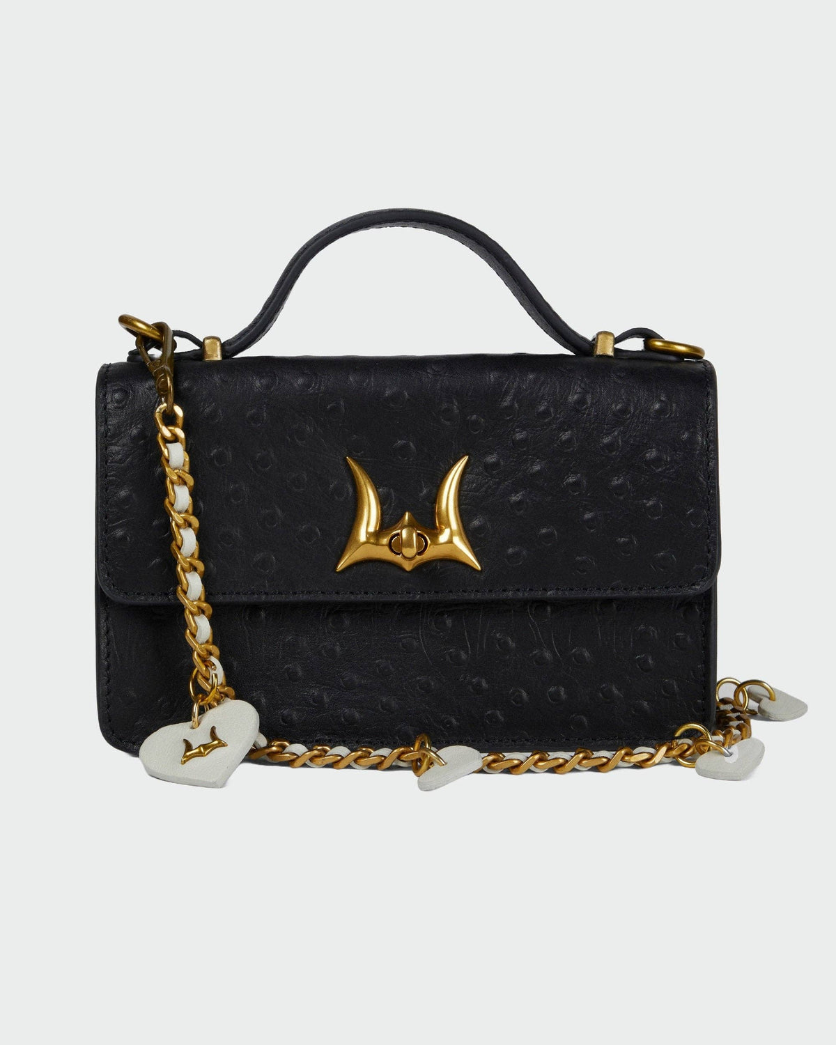 Loyal West Heart Charm Chain In Black Calf Leather (2 In 1 Crossbody Chain)