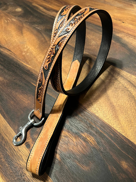 Western Tooled Leather Fancy Dog Leash